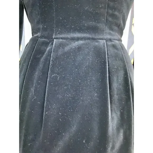 1980s black velvet embroidered Laura Ashley dress pleated puff shoulders 80s sm - Picture 10 of 10